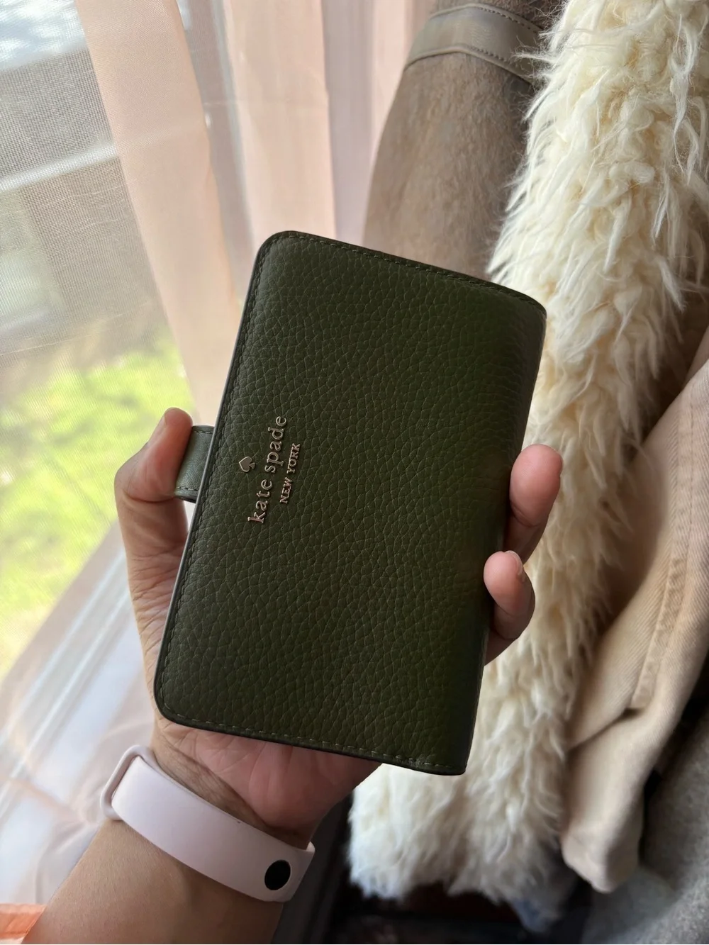 kate spade Olive Green Pebbled Leather Wallet